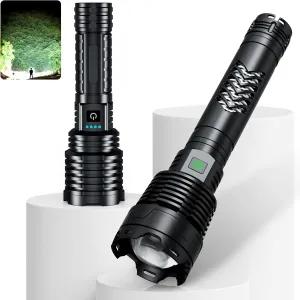 Black&Black Rechargeable LED Flashlights High Lumens,Super Bright Flashlight with Input and Output Functions,10 Light Modes,Zoomable,IP67 Waterproof,Tactical Flashlight for Camping