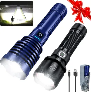 Black&Blue Flashlights High Lumens Rechargeable,Super Bright LED Flashlight with 10 Light Modes, Zoomable, IP67 Waterproof, Powerful Tactical Flashlight for Home Emergencies