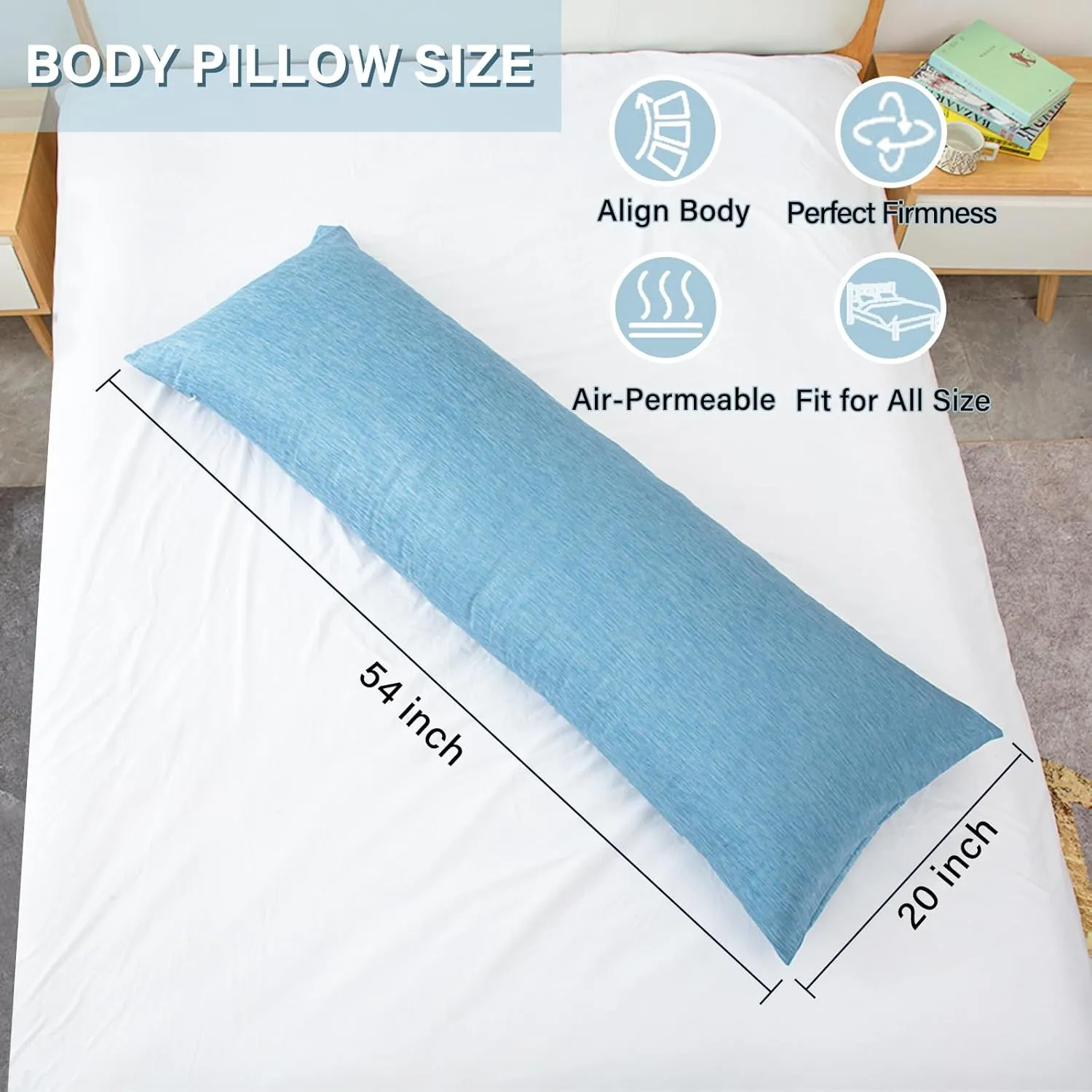 Body Pillow, Cooling Memory Foam Body Pillows for Adults Sleeping, Long Pillow for Bed, Big Large Firm Full Body Pillow for Side Sleeper, 20x54 Inch, Cooling Blue