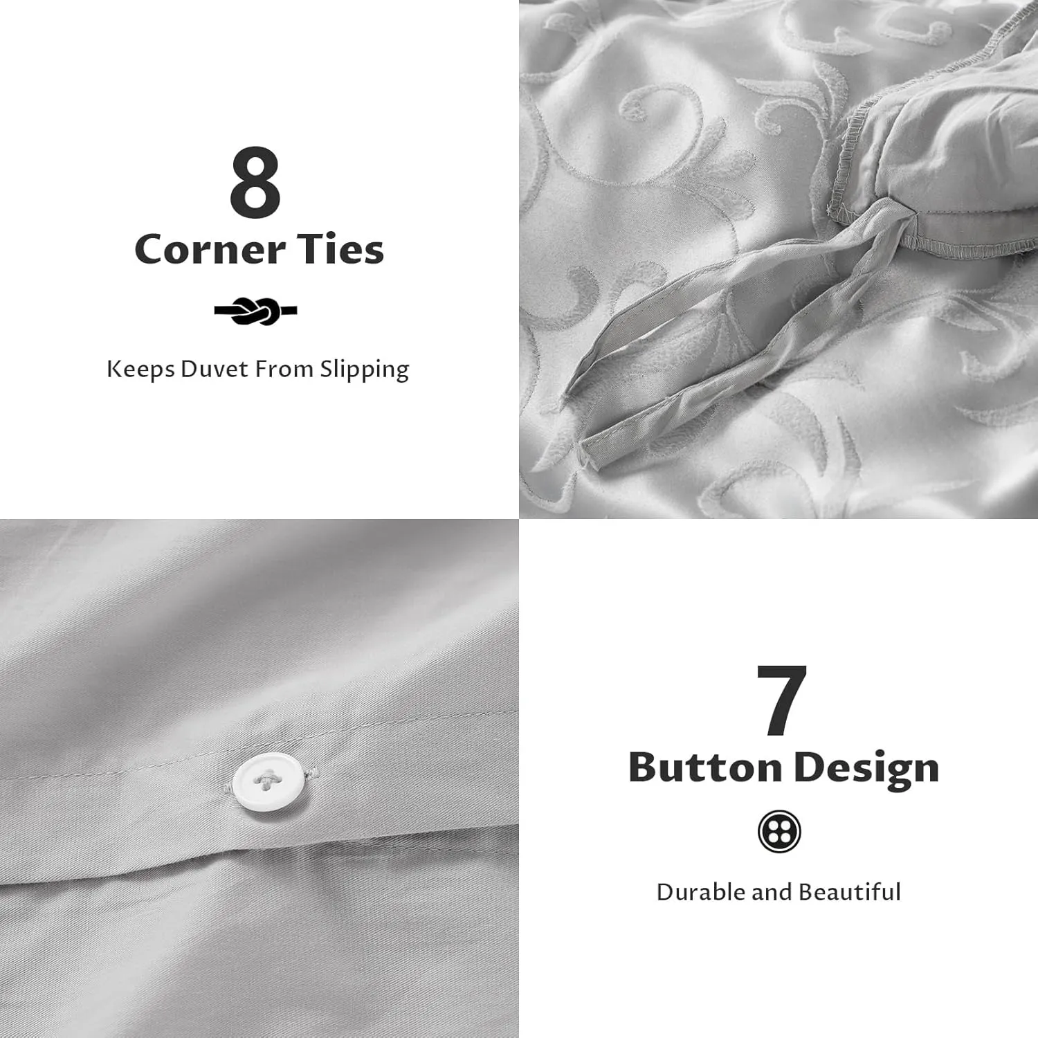 Boho Twin Duvet Cover Set, Premium Tufted Jacquard Duvet Cover Twin for All Seasons, 2 Pieces Breathable Home Bedding Set with 1 Pillow Shams, 8 Corner Ties, 7 Buttons (Grey, 68"x90")