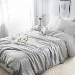 Boho Twin Duvet Cover Set, Premium Tufted Jacquard Duvet Cover Twin for All Seasons, 2 Pieces Breathable Home Bedding Set with 1 Pillow Shams, 8 Corner Ties, 7 Buttons (Grey, 68"x90")