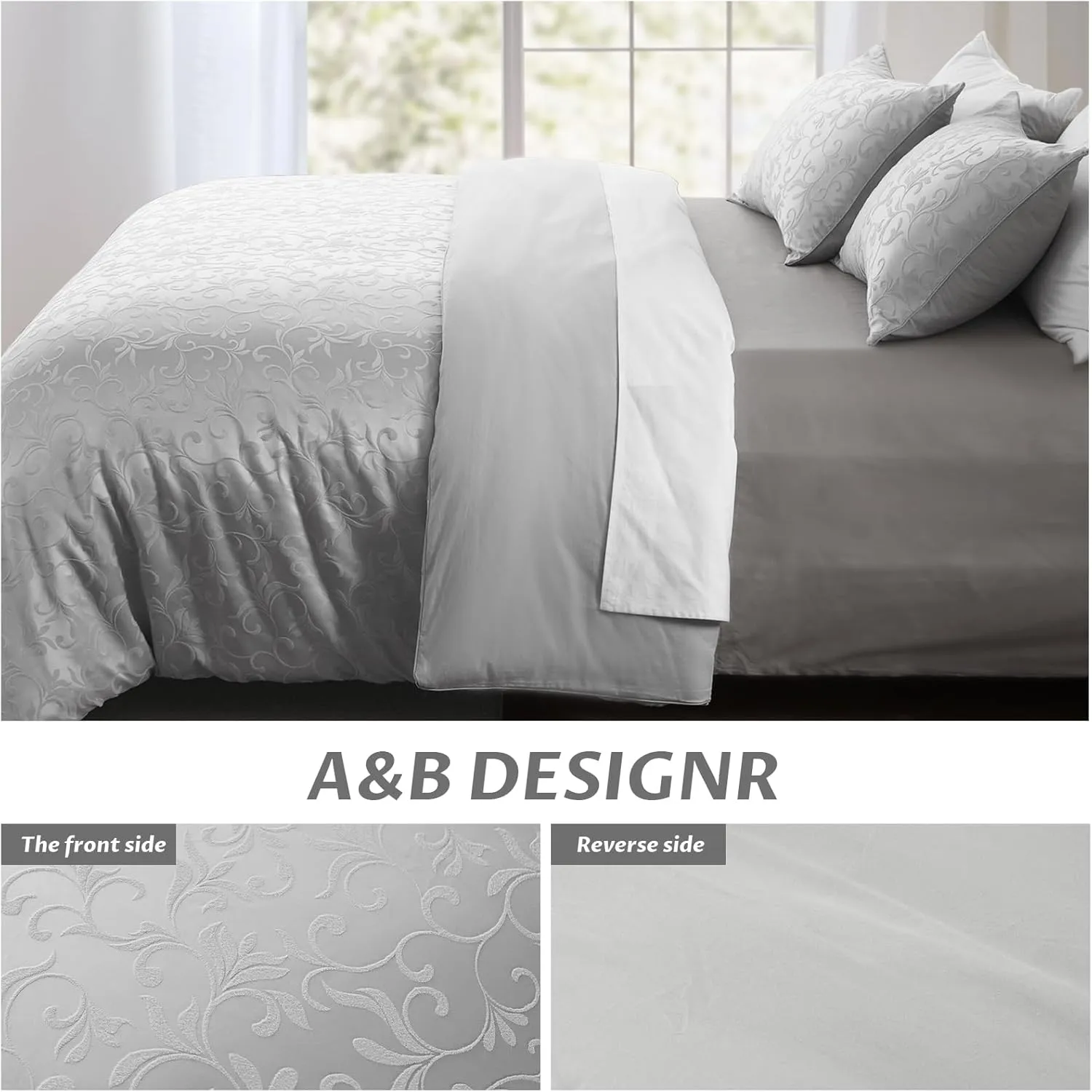 Boho Twin Duvet Cover Set, Premium Tufted Jacquard Duvet Cover Twin for All Seasons, 2 Pieces Breathable Home Bedding Set with 1 Pillow Shams, 8 Corner Ties, 7 Buttons (Grey, 68"x90")