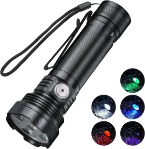 BORUIT ET28 Tactical Colored Flashlight Super Bright with Red White Green Blue UV Light - Hunting Blood Tracking Multicolor Night Vision Flashlights USB C Rechargeable Led Clip Flash Light