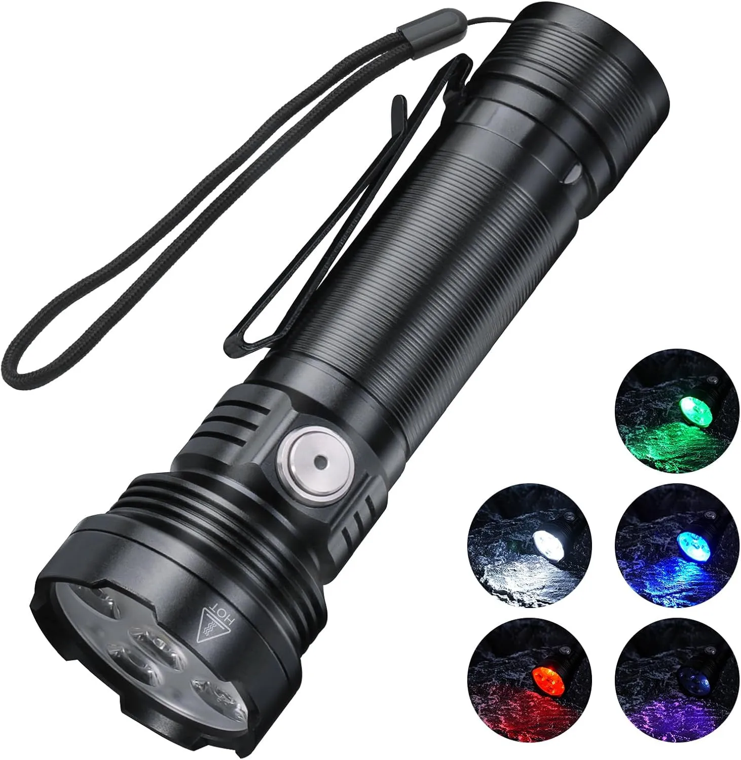 BORUIT ET28 Tactical Colored Flashlight Super Bright with Red White Green Blue UV Light - Hunting Blood Tracking Multicolor Night Vision Flashlights USB C Rechargeable Led Clip Flash Light