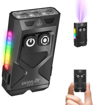 BORUIT EV15 EDC Flashlight Rechargeable, High Lumen LED Mini Keychain Flashlights with 365nm UV Light & RGB Side Light, IP65 Waterproof Pocket Flashlights for Outdoor Camping/Hiking/Work