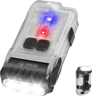BORUIT V15 LED Small Powerful EDC Flashlight with Warm White Red Light,Super Bright USB C Rechargeable 10 Modes Mini Pocket Keychain Flash Light with Clip,IP67 Waterproof,80°Head Swivels,Tail Magnet