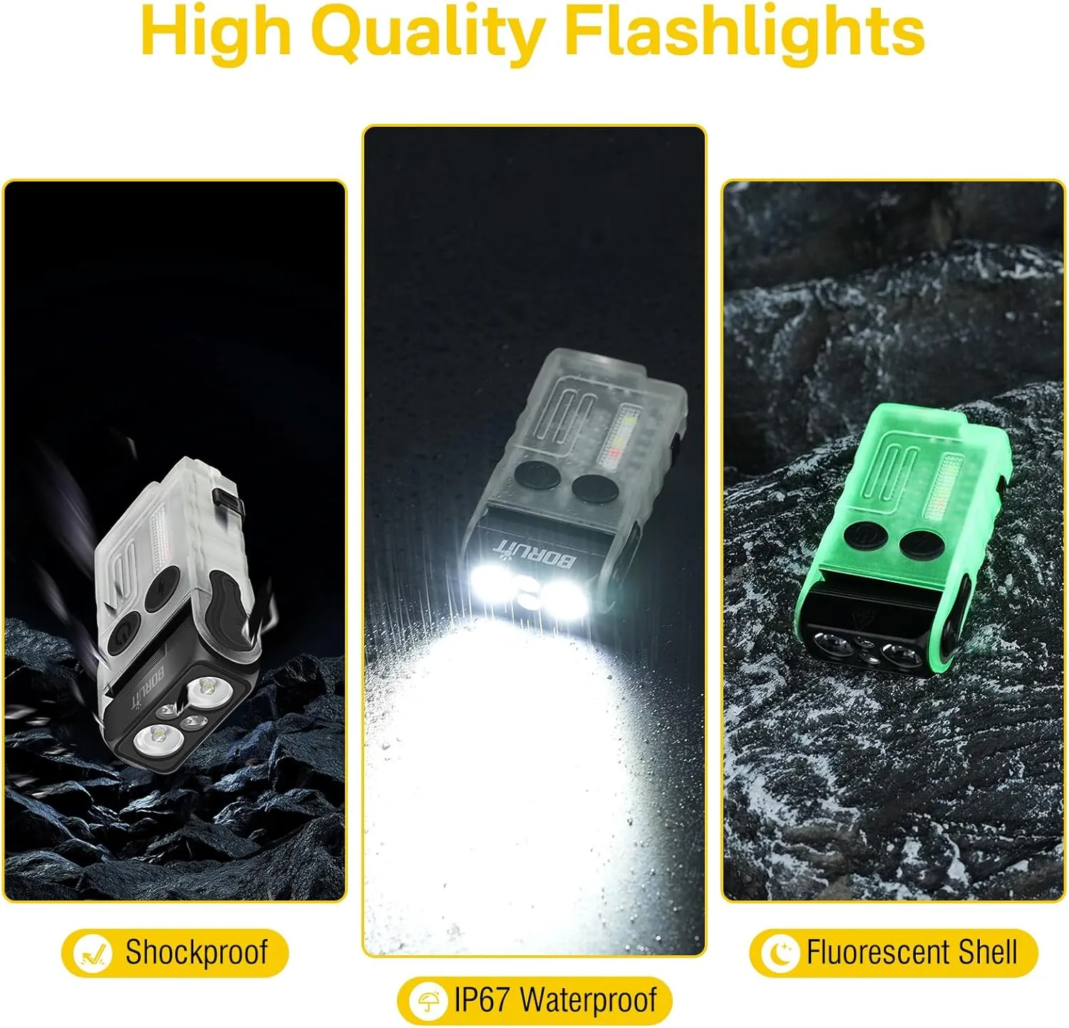 BORUIT V20 LED Small Powerful EDC Flashlight with 365nm UV Light,180°Head Swivels,Super Bright USB C Rechargeable Mini Pocket Keychain Flash Light with Clip-13 Mode,IP67,Magnetic,110DB Buzzer(White)