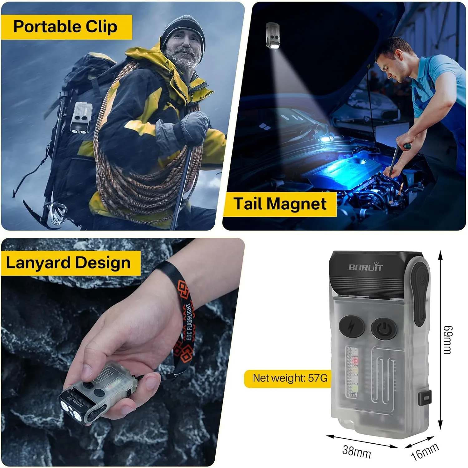 BORUIT V20 LED Small Powerful EDC Flashlight with 365nm UV Light,180°Head Swivels,Super Bright USB C Rechargeable Mini Pocket Keychain Flash Light with Clip-13 Mode,IP67,Magnetic,110DB Buzzer(White)