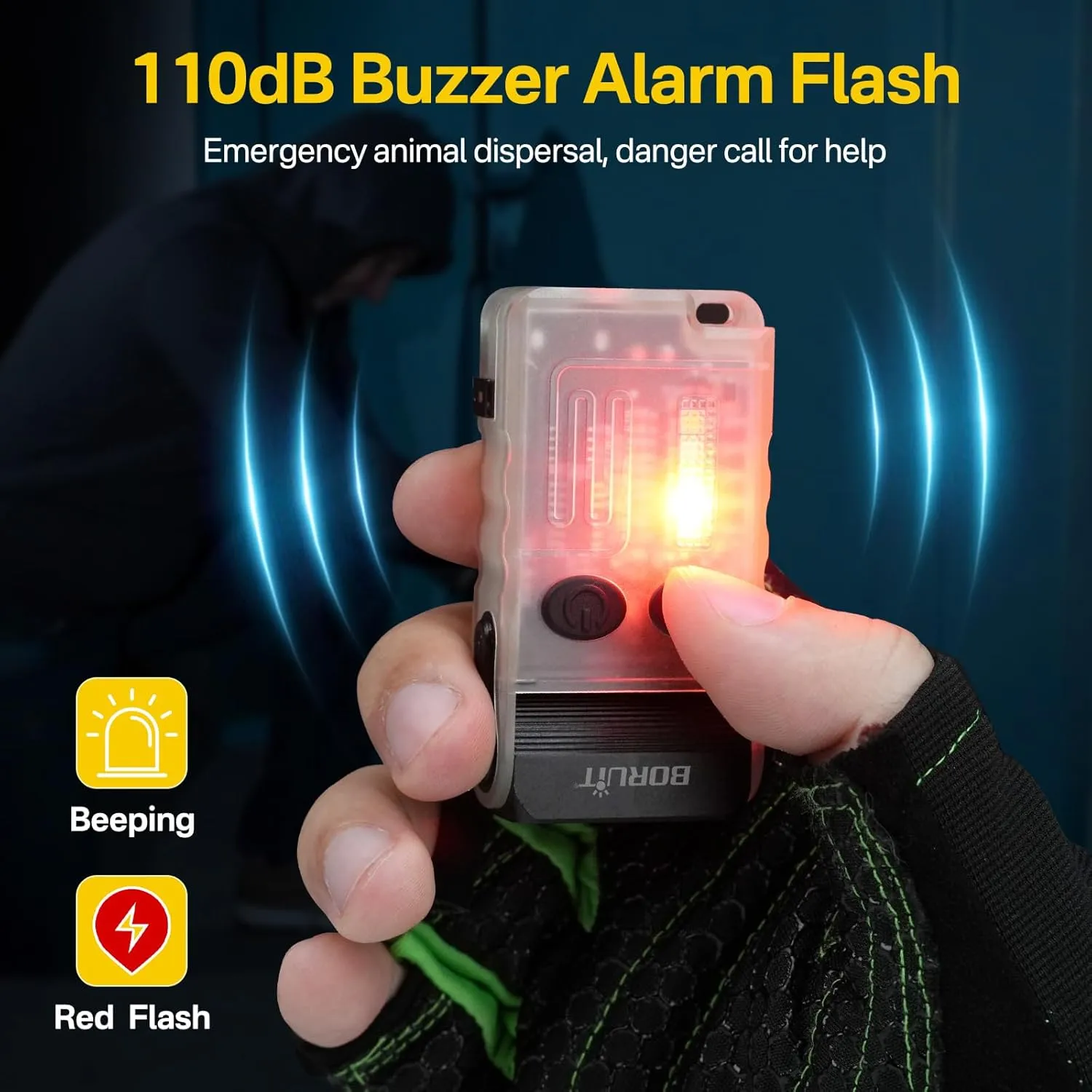 BORUIT V20 LED Small Powerful EDC Flashlight with 365nm UV Light,180°Head Swivels,Super Bright USB C Rechargeable Mini Pocket Keychain Flash Light with Clip-13 Mode,IP67,Magnetic,110DB Buzzer(White)