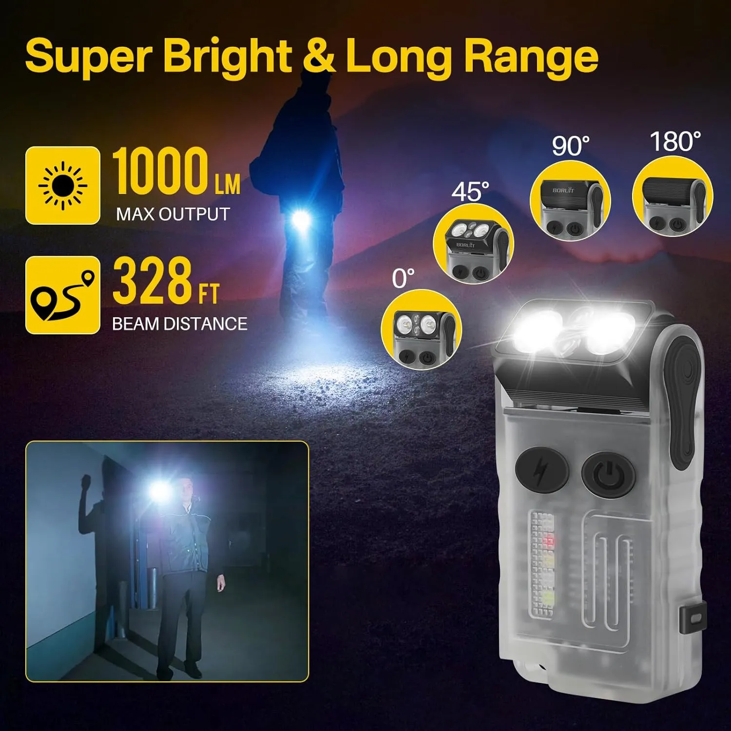 BORUIT V20 LED Small Powerful EDC Flashlight with 365nm UV Light,180°Head Swivels,Super Bright USB C Rechargeable Mini Pocket Keychain Flash Light with Clip-13 Mode,IP67,Magnetic,110DB Buzzer(White)