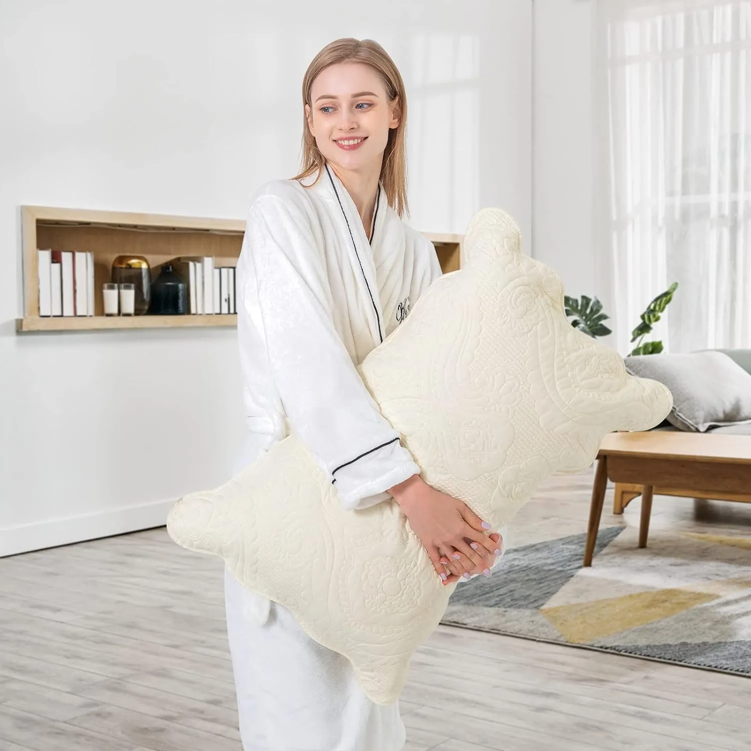 BOSOWOS Quilted Pillow Shams Set of 2, Decorative Microfiber King Size Bed Pillow Shams, Soft Breathable Pillow Covers with Envelope Closure (Light Yellow, 20 x 36 Inch)