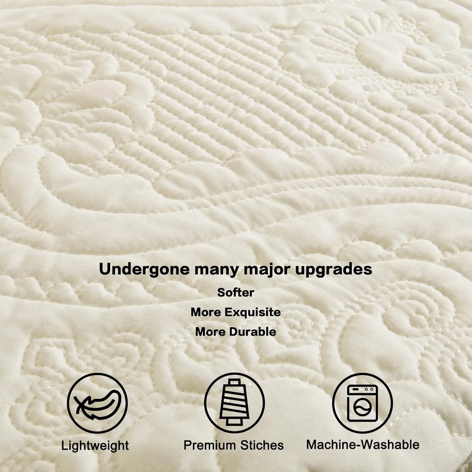 BOSOWOS Quilted Pillow Shams Set of 2, Decorative Microfiber King Size Bed Pillow Shams, Soft Breathable Pillow Covers with Envelope Closure (Light Yellow, 20 x 36 Inch)