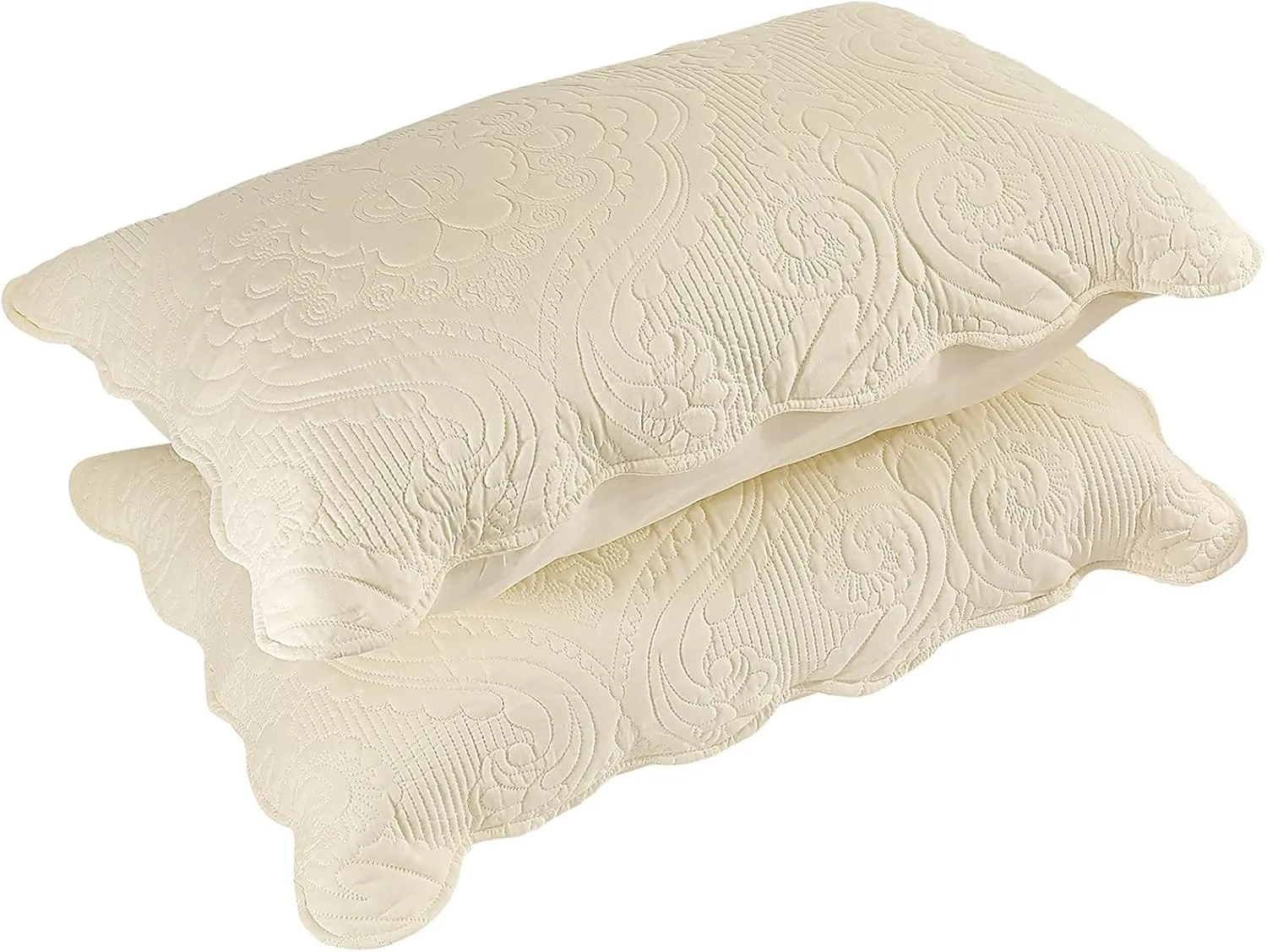 BOSOWOS Quilted Pillow Shams Set of 2, Decorative Microfiber King Size Bed Pillow Shams, Soft Breathable Pillow Covers with Envelope Closure (Light Yellow, 20 x 36 Inch)