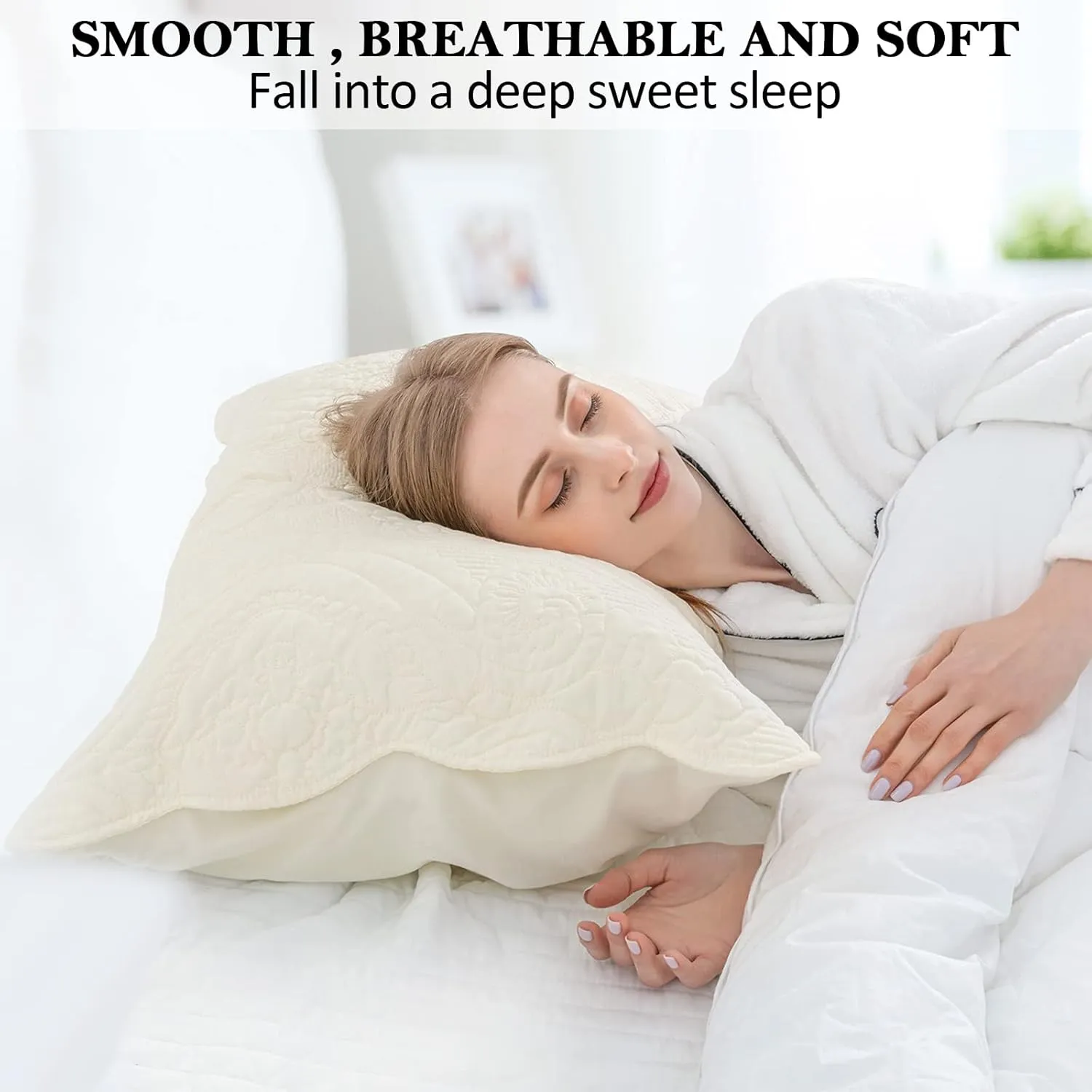 BOSOWOS Quilted Pillow Shams Set of 2, Decorative Microfiber King Size Bed Pillow Shams, Soft Breathable Pillow Covers with Envelope Closure (Light Yellow, 20 x 36 Inch)