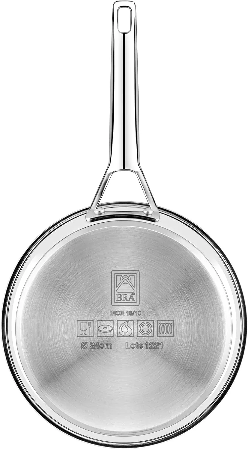 BRA COOKWARE Signature Frying Pan | 10.2 inches Professional Skillet | Stainless Steel Frypan | All Stovetop Compatible - Full Induction Skillet | PFOA Free | w/o Non-Stick Coating | Polished Finish
