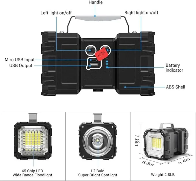 Bright Rechargeable Flashlight Portable Handheld Spotlight Searchlight 15000mAh 4000LM with 3 4 LED Lights Modes, High Lumen Waterproof Flashlight Portable Flashlight-Large