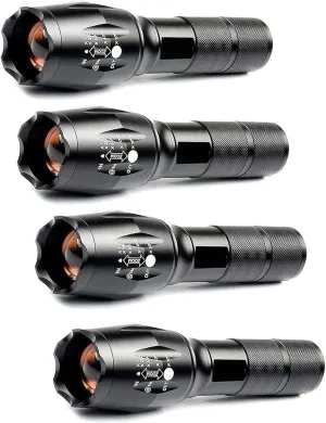 Bright Tactical Flashlight 5 Modes Zoomable Portable EDC Flashlight Handheld Flashlight for Camping Hiking Emergency, 4 Pack