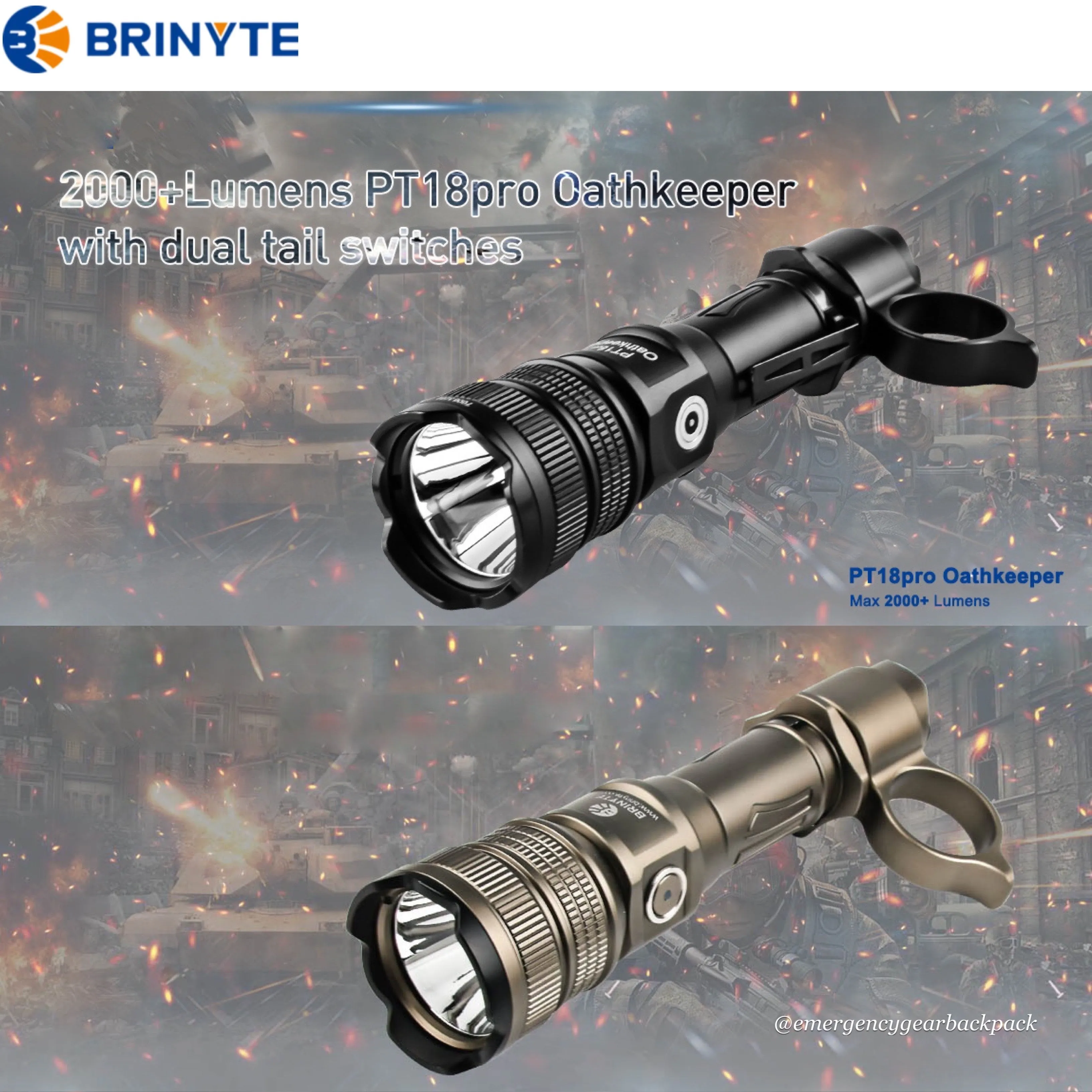 BRINYTE PT18pro Oathkeeper 2000LMS 360M Tactical Flashlight