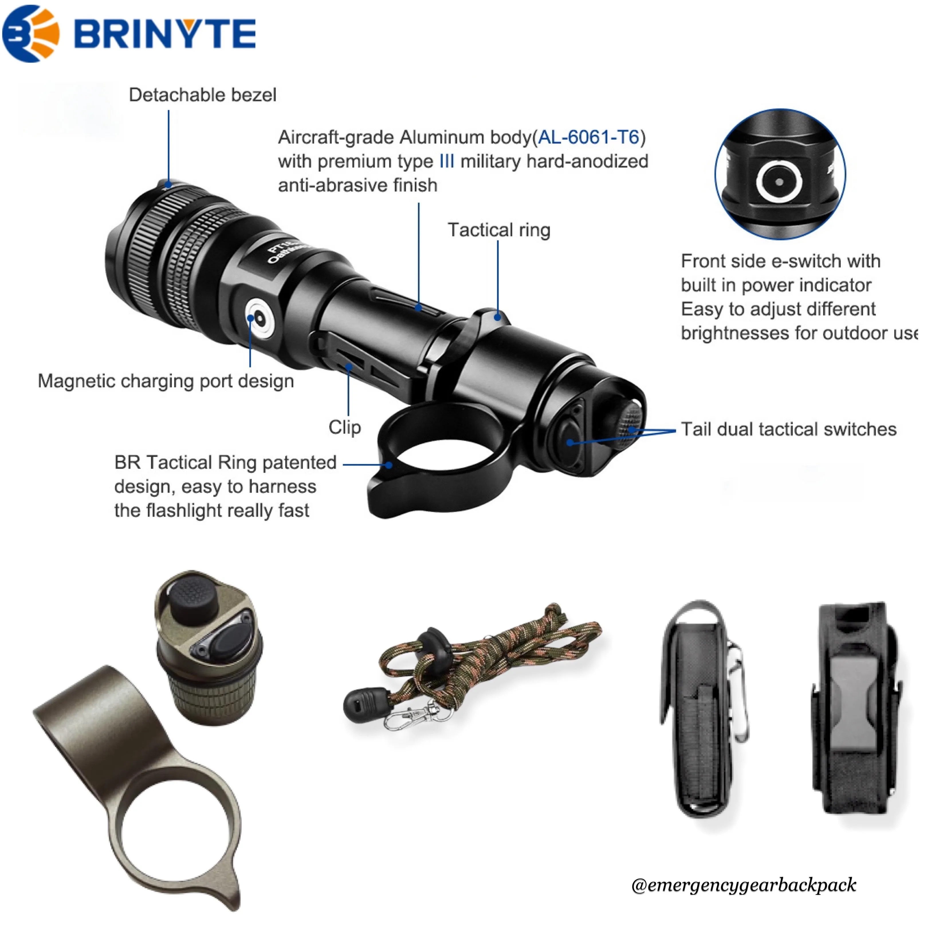 BRINYTE PT18pro Oathkeeper 2000LMS 360M Tactical Flashlight