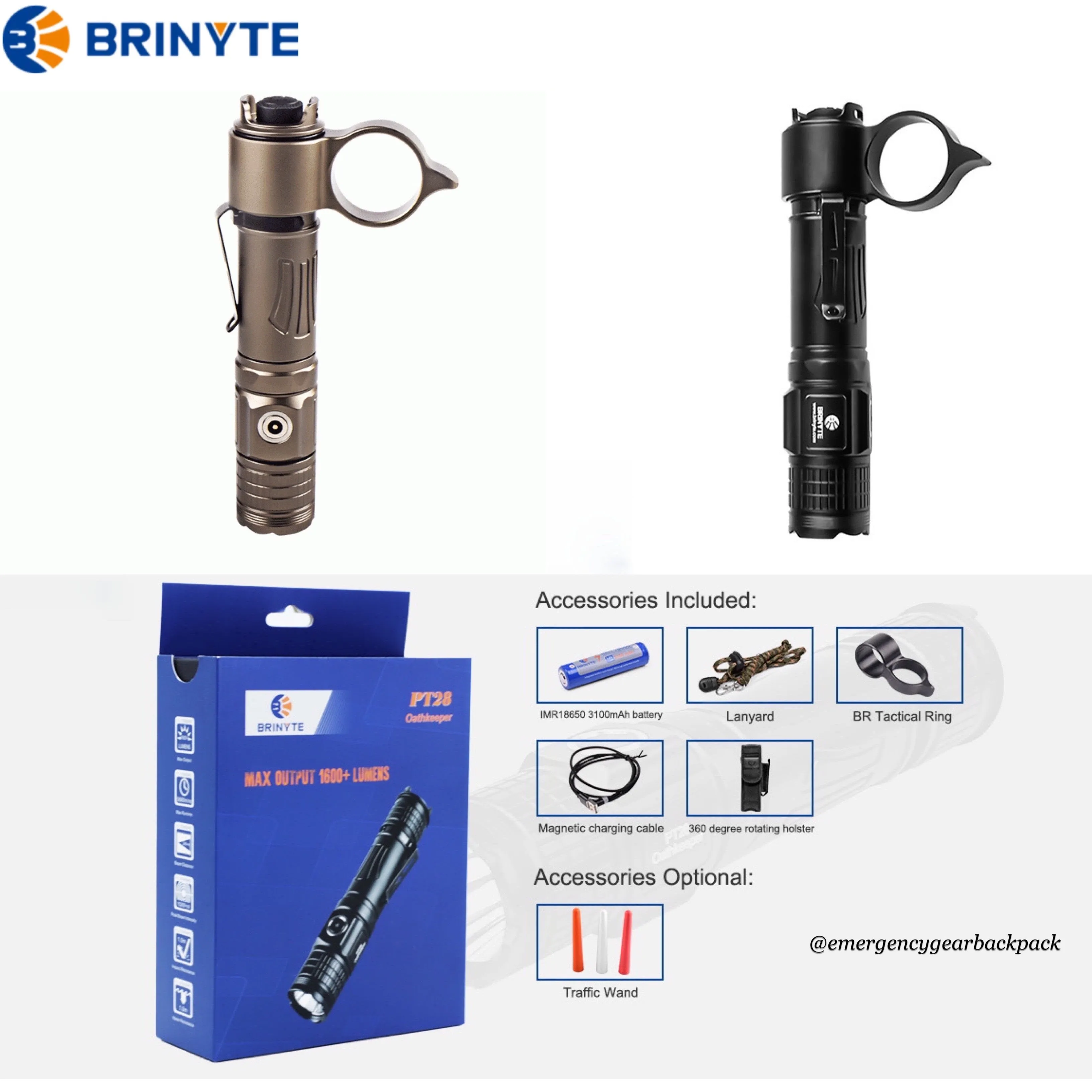 BRINYTE PT28 Oathkeeper 1600LMS 245M Tactical Flashlight