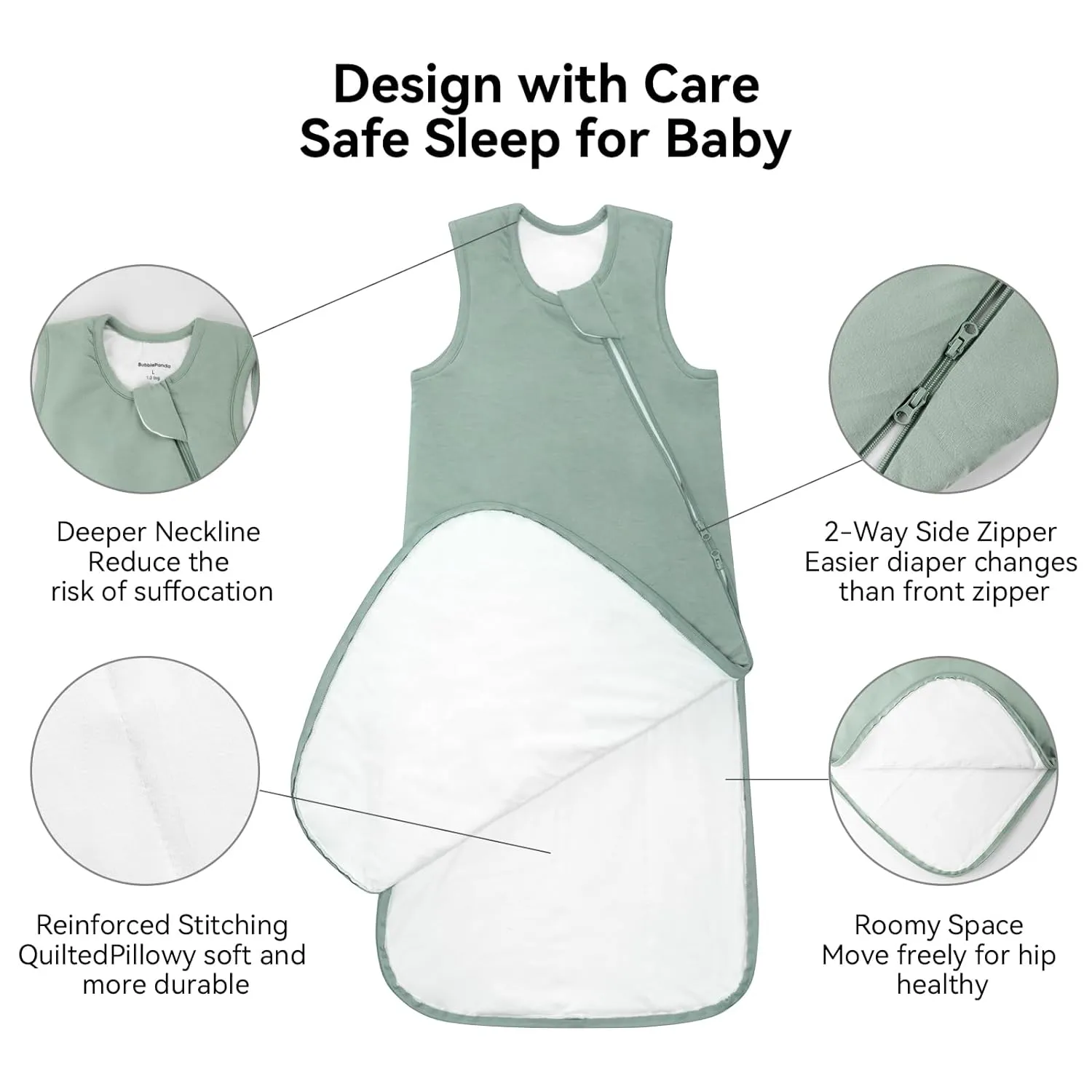 BubblePanda Rayon Made From Bamboo Sleep Sack 18-24 Months 2.5 Tog Winter Toddler Sleep Sack 2t for Babies Soft Warm Quilted Baby Wearable Blanket 2-Way Zipper Thick Baby Sleeping Bag