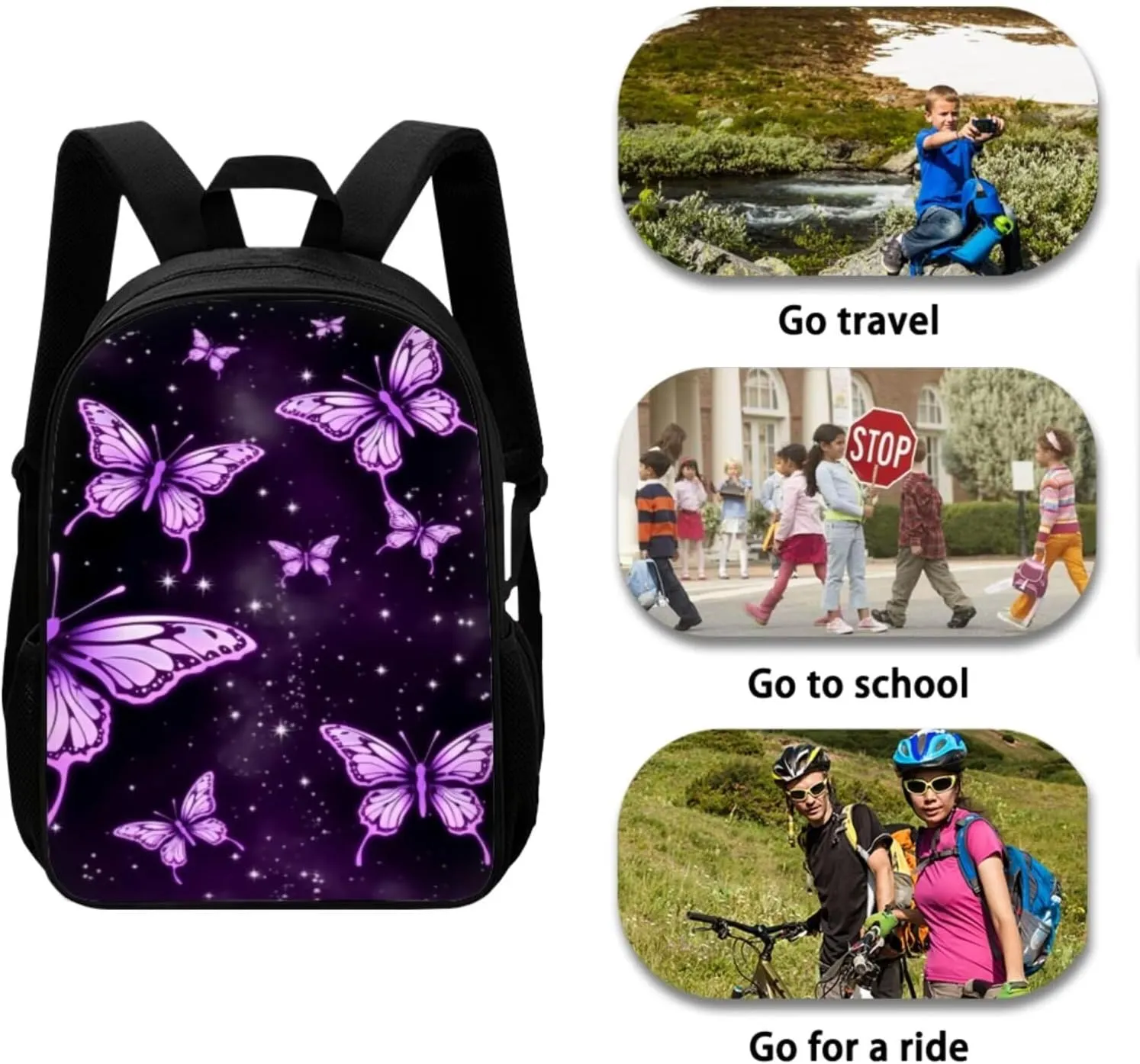 Butterfly Print School Backpack Set for Boys with Lunch Box Pencil Case and Water Bottle Case Cover School Backpack Kids Backpack for Boys 6-8 Casual Daypack School Boys and Girls
