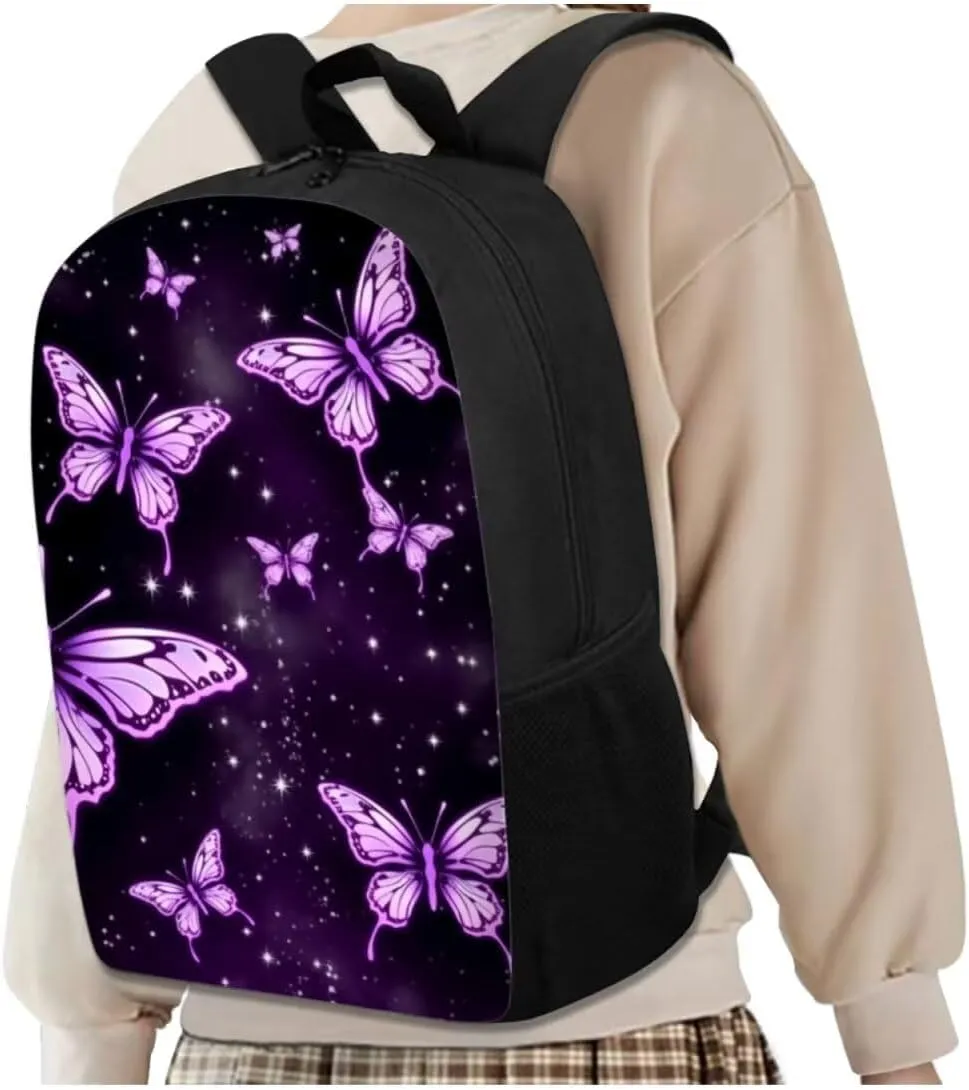 Butterfly Print School Backpack Set for Boys with Lunch Box Pencil Case and Water Bottle Case Cover School Backpack Kids Backpack for Boys 6-8 Casual Daypack School Boys and Girls
