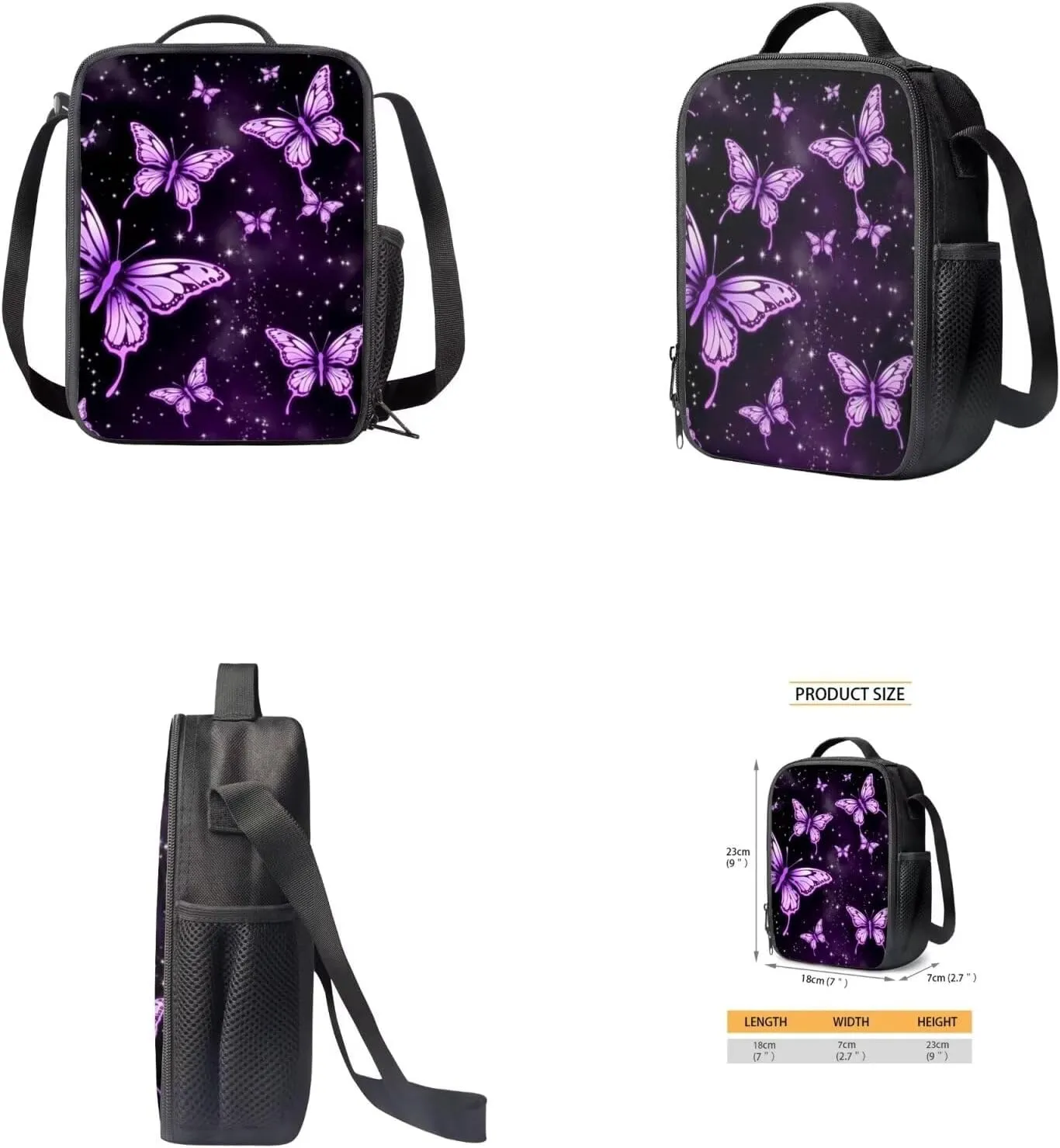 Butterfly Print School Backpack Set for Boys with Lunch Box Pencil Case and Water Bottle Case Cover School Backpack Kids Backpack for Boys 6-8 Casual Daypack School Boys and Girls