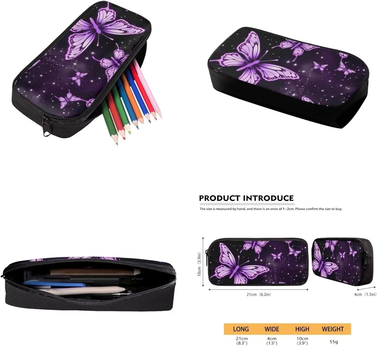 Butterfly Print School Backpack Set for Boys with Lunch Box Pencil Case and Water Bottle Case Cover School Backpack Kids Backpack for Boys 6-8 Casual Daypack School Boys and Girls