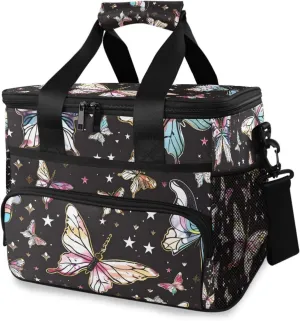 Butterfly Tropical Butterflies Black Cooler Bag Insulated Cooler Soft Sided Cooler 24 Can Portable Picnic Bag Large Leakproof Lunch Bag Box for Beach Grocery Camping Travel Car Men Women