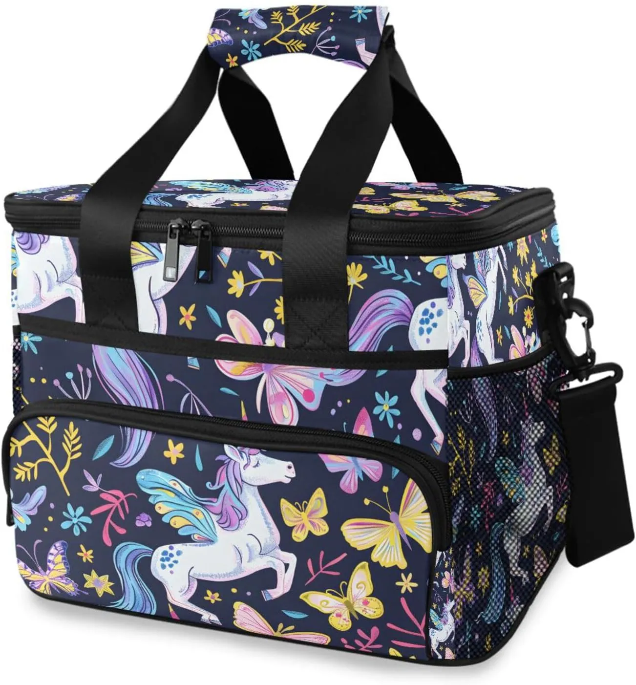 Butterfly Unicorn Blue Cooler Bag Insulated Cooler Soft Sided Cooler 24 Can Portable Picnic Bag Large Leakproof Lunch Bag Box for Beach Grocery Camping Travel Car Men Women