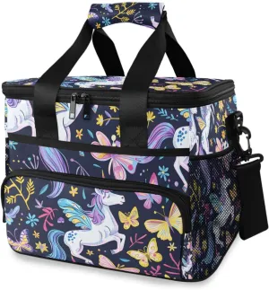 Butterfly Unicorn Blue Cooler Bag Insulated Cooler Soft Sided Cooler 24 Can Portable Picnic Bag Large Leakproof Lunch Bag Box for Beach Grocery Camping Travel Car Men Women