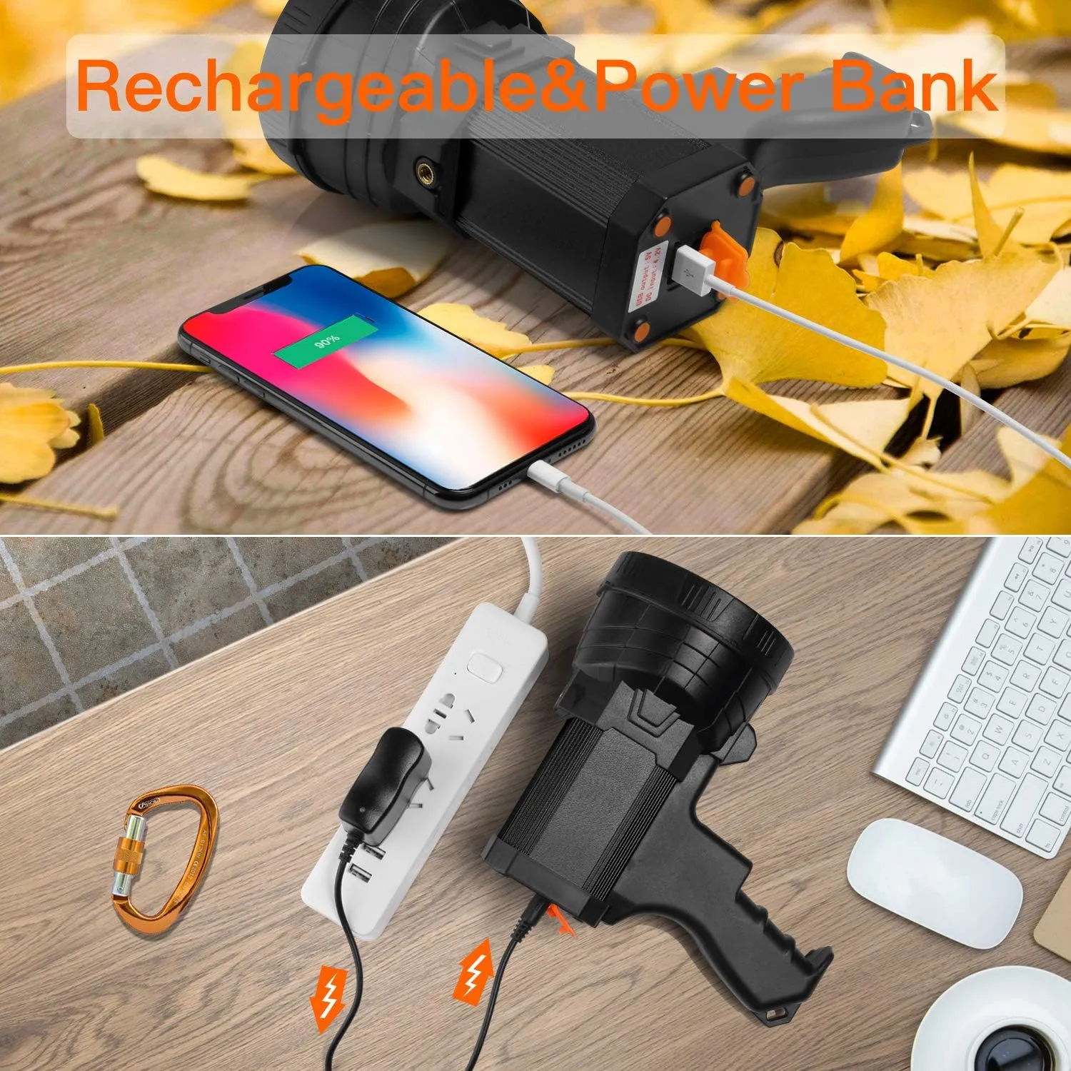 BUYSIGHT Rechargeable Spotlight,Spot Lights Hand held Large Flashlight 800 lumens Handheld Spotlight Lightweight and Super Bright Flashlight (Aluminium_Alloy Black)