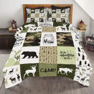 Camper Quilt Queen Size - Camo The Best Memory Made At Camping Quilt Set Comforter Camping Bedding Blankets For Cold Weather Happy Camper Comforter For Girls Boys Teens Room Decor