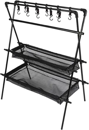 Camping Cookware Hanging Rack Multifunction Stand With Mesh And Hook Multilayer Collapsible Space Saving Tools Folding Travel Assembly Storage Picnic Organizer For Outdoor