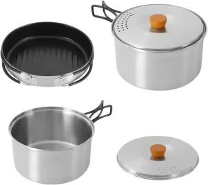 Camping Cookware Mess Kit, Foldable Stainless Steel Campfire Cooking Pots and Pans for Home RV Boat Camping Hiking and Picnic