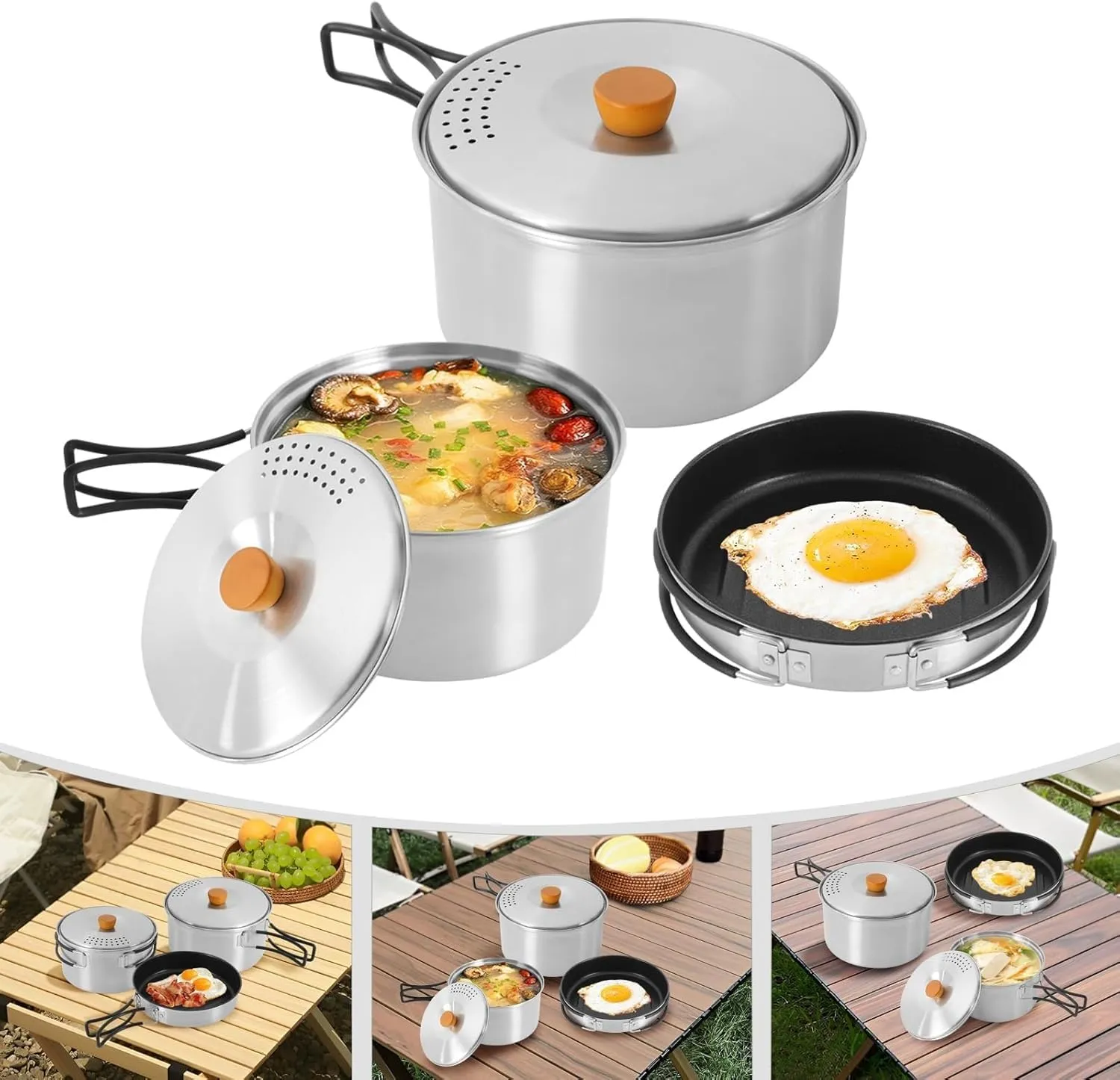 Camping Cookware Mess Kit, Foldable Stainless Steel Campfire Cooking Pots and Pans for Home RV Boat Camping Hiking and Picnic