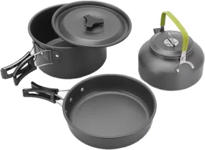 Camping Cookware Mess Kit,Foldable Aluminum Outdoor Cooking Set,800ML Large Capacity Teapot,2 to 3 People Outdoor 3 Piece Set Suitable for Camping,Travel Use