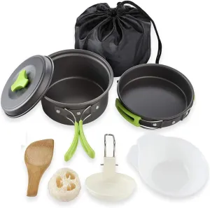 Camping Cookware Set 2 Person Camping Gear Campfire Utensils Non-Stick Cooking Lightweight Stackable Pot Pan Bowls Storage Bag (A) (C)