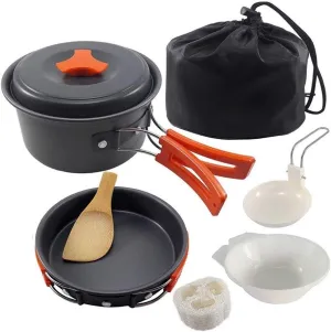 Camping Cookware Set 2 Person Camping Gear Campfire Utensils Non-Stick Cooking Lightweight Stackable Pot Pan Bowls Storage Bag (Color : B)