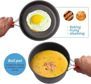 Camping Cookware Set 4 Person Camping Gear Campfire Utensils Non-Stick Cooking Equipment Lightweight Stackable Pots and Plate Bowls with Storage Bags for Outdoor Hiking