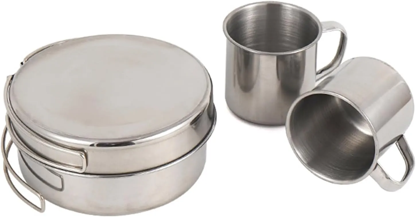 Camping Cookware Set 8-Piece Stainless Steel Camping Pot Set Compact Suitable for Backpacking Camping Hiking