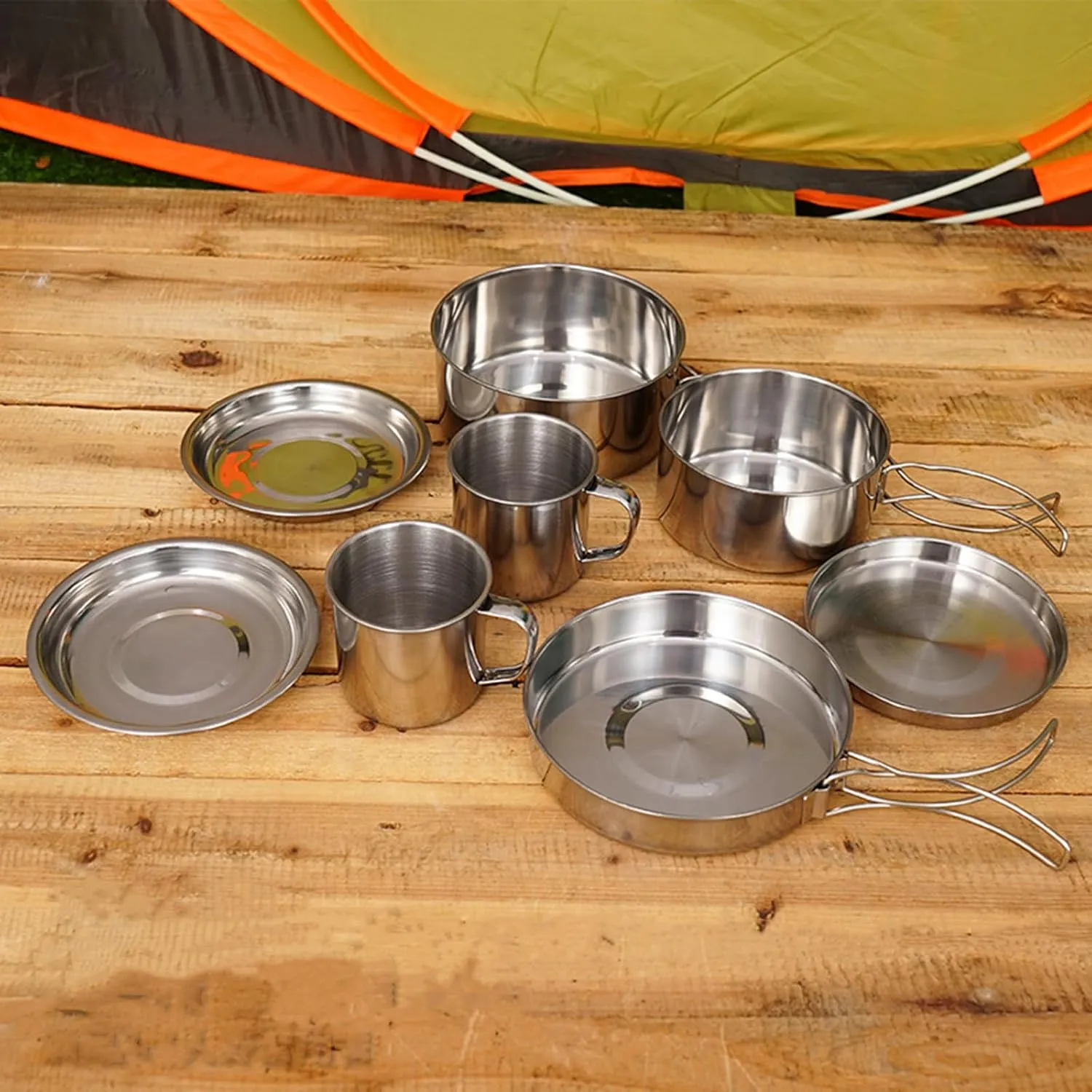 Camping Cookware Set 8-Piece Stainless Steel Camping Pot Set Compact Suitable for Backpacking Camping Hiking