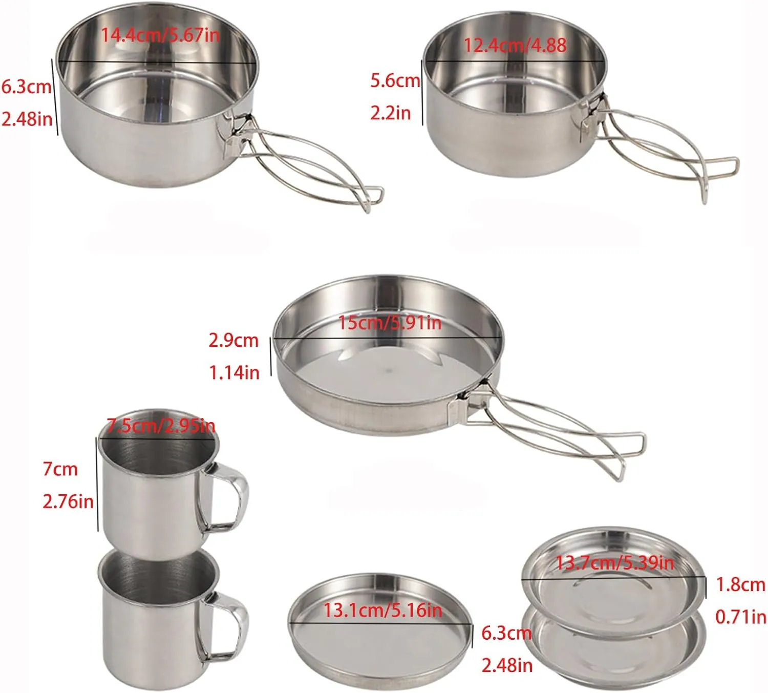 Camping Cookware Set 8-Piece Stainless Steel Camping Pot Set Compact Suitable for Backpacking Camping Hiking