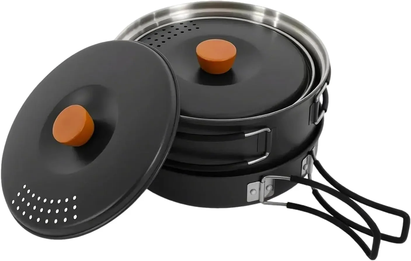 Camping Cookware Set Portable Camping Cooking Se, 304 Stainless Steel Camping Pots and Pans Set Campfire Cooking Equipment for Outdoor Camping Hiking Picnic for 2-3