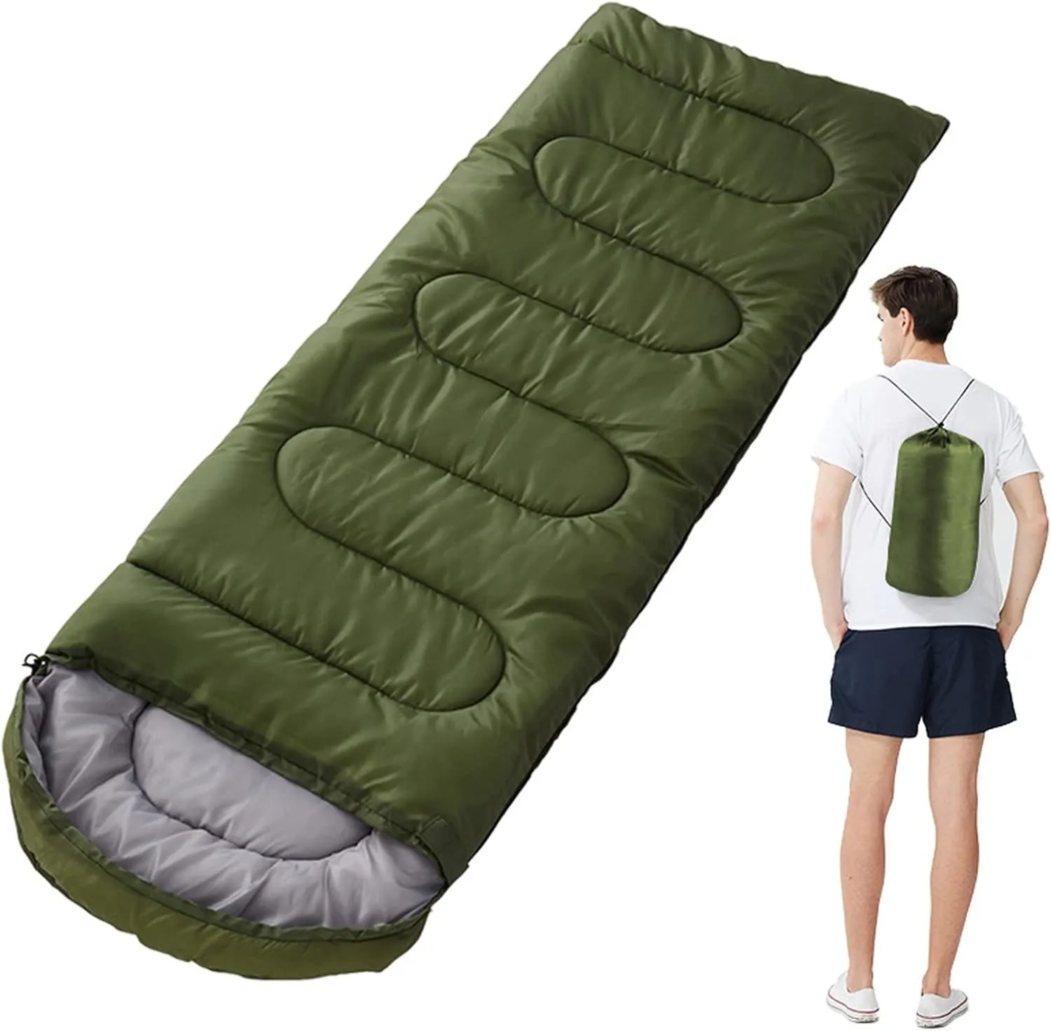Camping Sleeping Bag,Sleeping Bag Ultralight Camping Waterproof Sleeping Bags Thickened Winter Warm Sleeping Bag Adult Outdoor Camping Sleeping Bags (Color : Green, Size : 180 * 30 * 75cm)