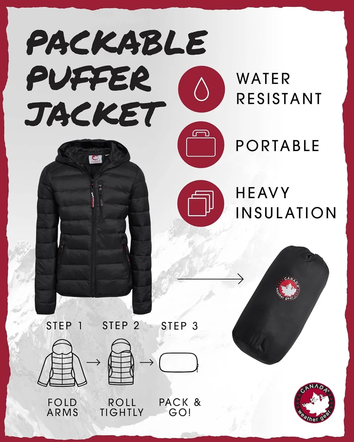 CANADA WEATHER GEAR Women's Puffer Jacket - Packable Bubble Coat, Water Resistant Outerwear Jackets for Women (XXS-M)