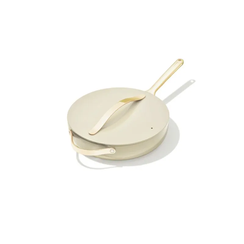 Caraway Cream Non-Stick Ceramic Saute Pan with Gold Hardware