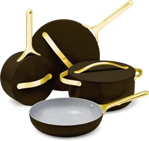 Caraway Nonstick Ceramic Cookware Set (12 Piece) Pots, Pans, Lids and Kitchen Storage - Non Toxic - Oven Safe & Compatible with All Stovetops - Black