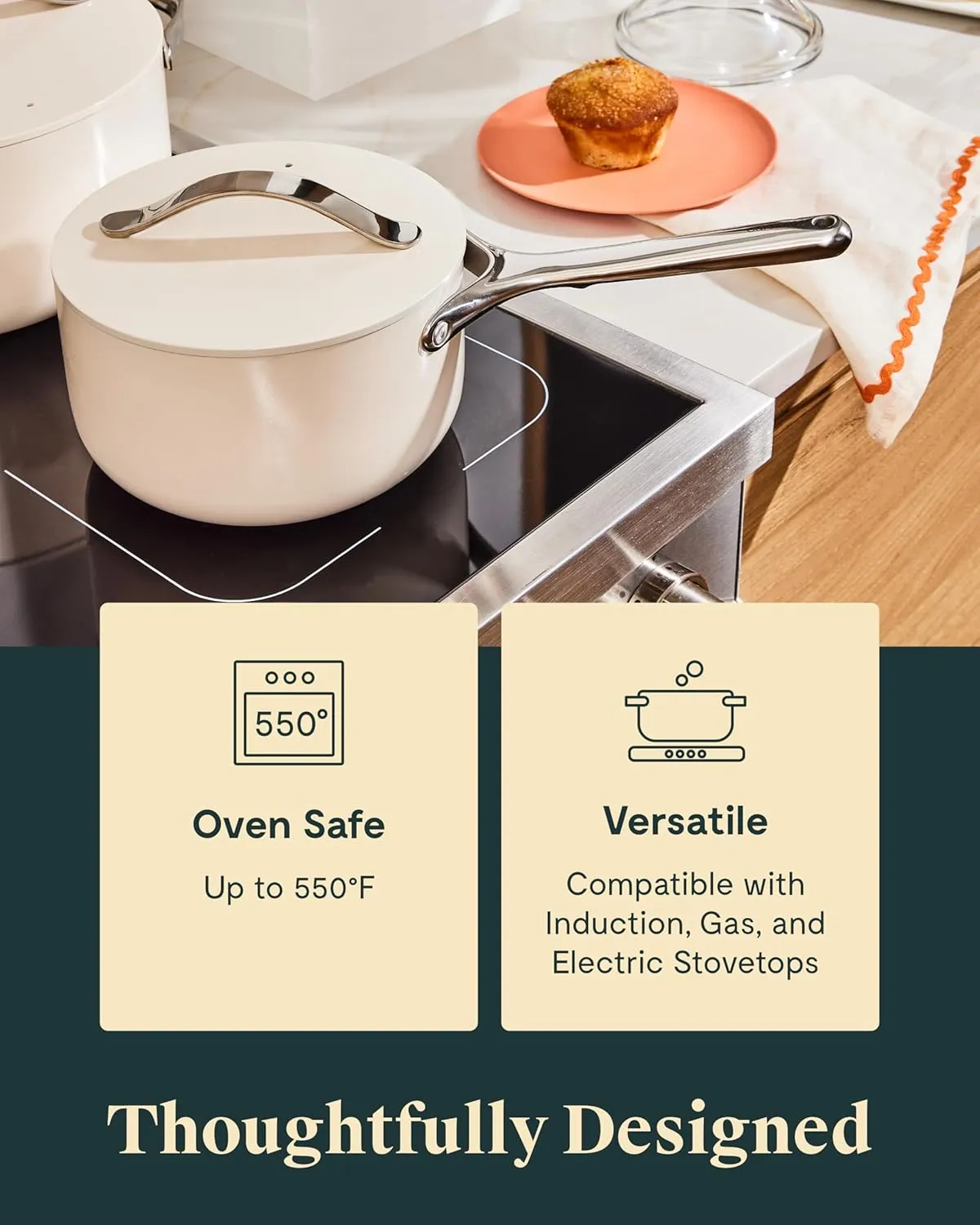 Caraway Nonstick Ceramic Sauce Pan with Lid (1.75 qt) - Non Toxic, PTFE & PFOA Free - Oven Safe & Compatible with All Stovetops (Gas, Electric & Induction) - Marigold